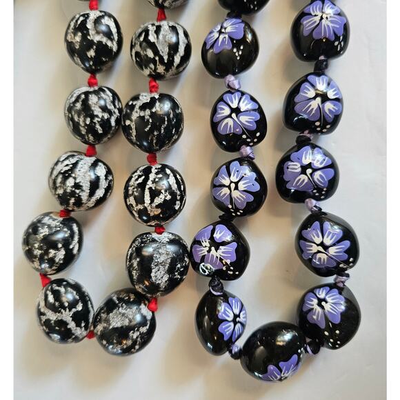 Hawaiian Kukui Nut Lei Necklace Flower Red Purple Aloha Luau Gift Bundle Lot - Picture 3 of 5